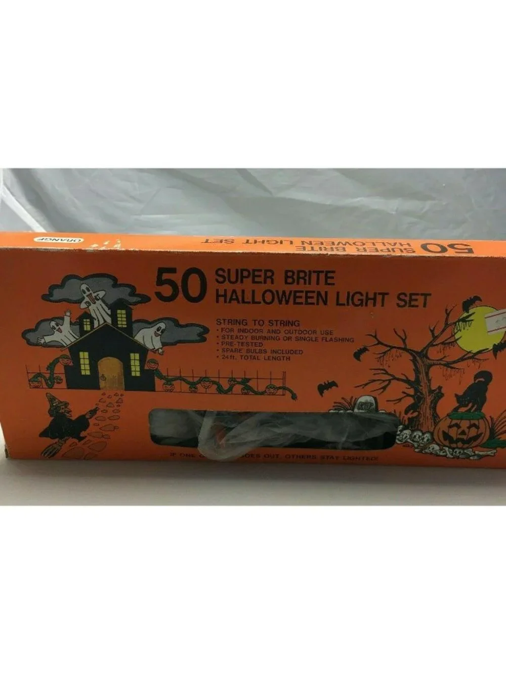 50 Super Brite Orange Halloween Light Set Indoor Outdoor Steady Or Flashing 24ft